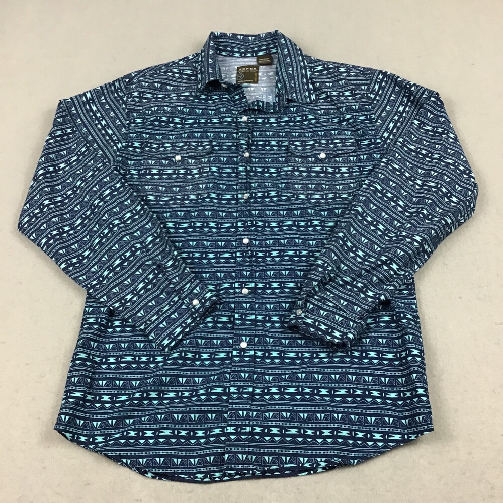 Roper Shirt Boys Extra Large Blue Aztec Wear The West Pearl Snap Button Rodeo XL